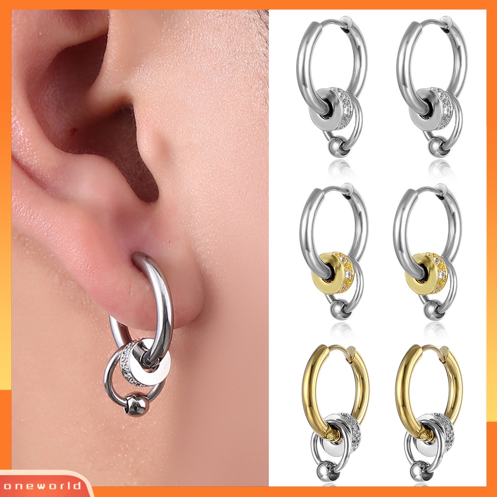 [OWR] 1pasang Ear Studs Multi-Layer Cincin Punk Hip Hop Kepribadian Hadiah Baja Titanium Keren Sederhana Pria Anting Perhiasan Fashion