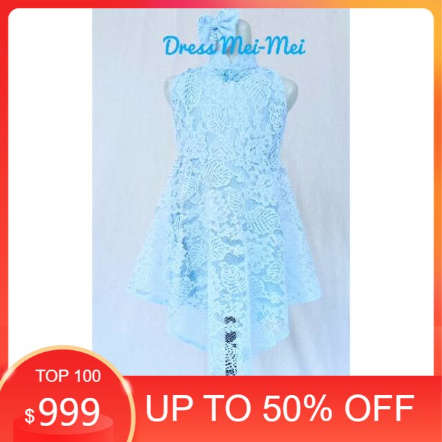 DRESS  BROKAT ANAK & DEWASA "'DRESS  MEI MEI '"WARNA BIRU PUCAT