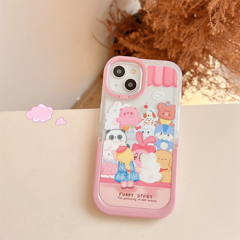 【2 Holder】Nice Girl Animal Toy Store Woman Soft Case iP iPhone X XR XS Max 11 12 13 14 + Plus Pro Max FTD Casing Apple