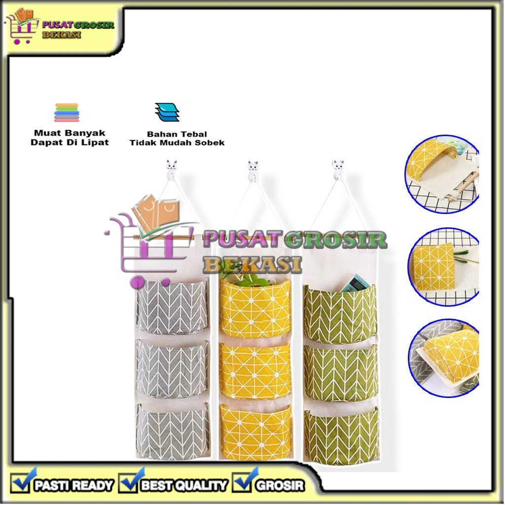 [PGB] KERANJANG WADAH GANTUNG 3 SEKAT ORGANIZER POUCH POCKET 
 SEPATU TAS JILBAB HIJAB SEKAT STORAGE