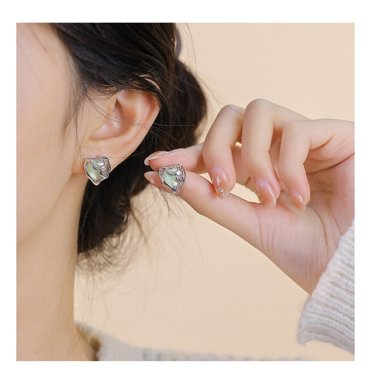 Anting Opal Ear Studs Hati Hijau Musim Panas Untuk Aksesori Perhiasan Wanita Gadis