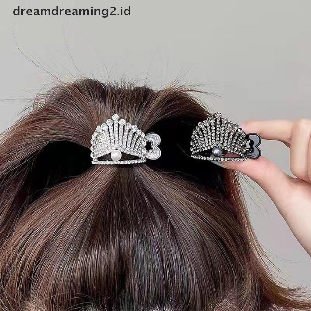 (hot) 1 Pcs Baru Mahkota Mutiara Berlian Imitasi Jepit Rambut Ponytail Tinggi Hiu Rambut Klip//