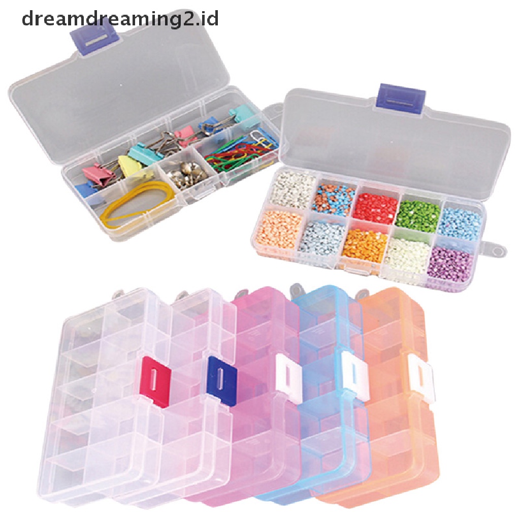 (hot) Plastik 10slot Adjustable Kotak Penyimpanan Perhiasan Case Craft Organizer Manik-Manik//