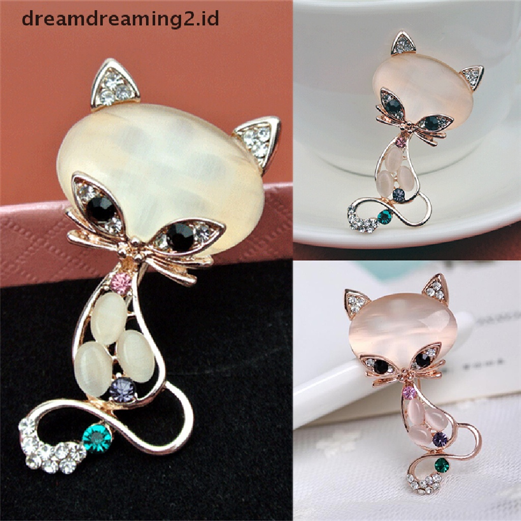 (Hot) Hot Opal Batu Fox Bros Wanita Fashion Hewan Lucu Pin Bros Perhiasan//