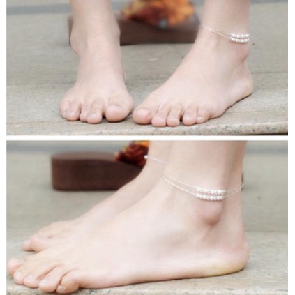 Gelang kaki berlapis perak/Gelang kaki berlapis perak mutiara/Perhiasan perak mutiara/gelang kaki ca