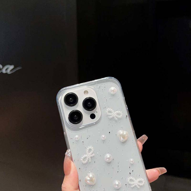 Casing Simpul Kupu-Kupu Manik Epoxy 3D Untuk iPhone 14 13 12 11 Pro MAX Plus Mini Bening Lembut TPU Cover Skin Untuk iPhone X XS MAX XR 7 8 Plus SE 2022 2020 14Plus 13Mini 12Mini