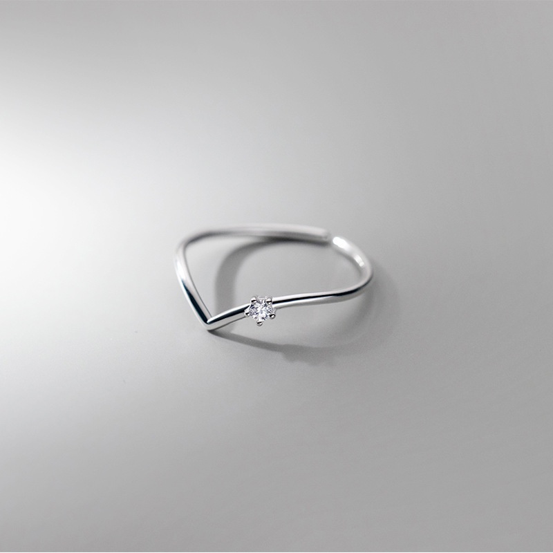 Roselife Korea S925 Perak Bentuk V Minimalis Bersinar Zirkon Tunggal Cincin Untuk Wanita Perempuan Pertunangan Pernikahan Cincin Korea Fashion Jari Perhiasan Hadiah Untuk Teman Pacar