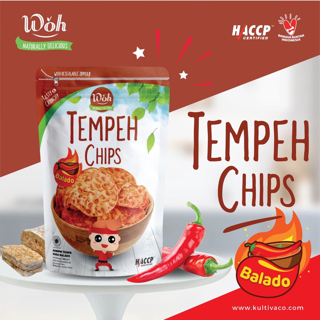 

Woh Keripik Tempe, Cemilan Tempe, Tempeh Chips, Cemilan Tempe, Snack Tempe Rasa Balado 50 Gram