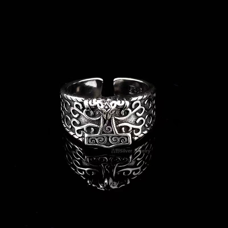 Retro Nordic Viking Crow Cincin Pria Trendi Unik Hip-Hop Punk Cincin Pembukaan