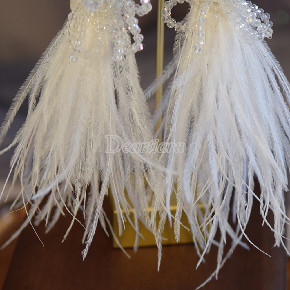 Anting Pengantin Wanita Super Abadi Premium Kristal Earclip Wedding Feather Style Earrings Handmade Manik