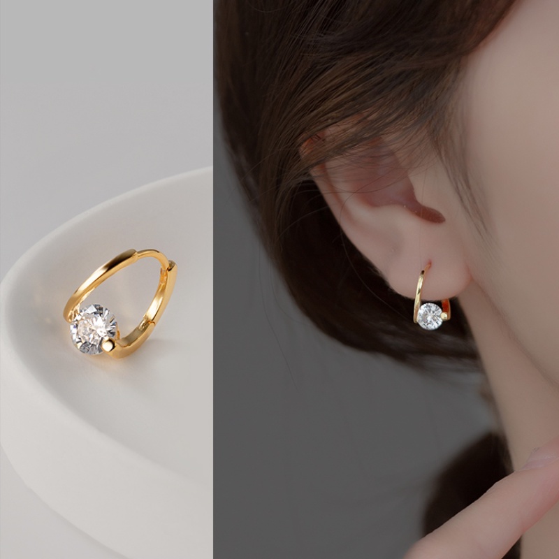 925 Anting Perak Sederhana Kristal Klip Telinga Perempuan Korea Fashion Earrings Perhiasan Hadiah