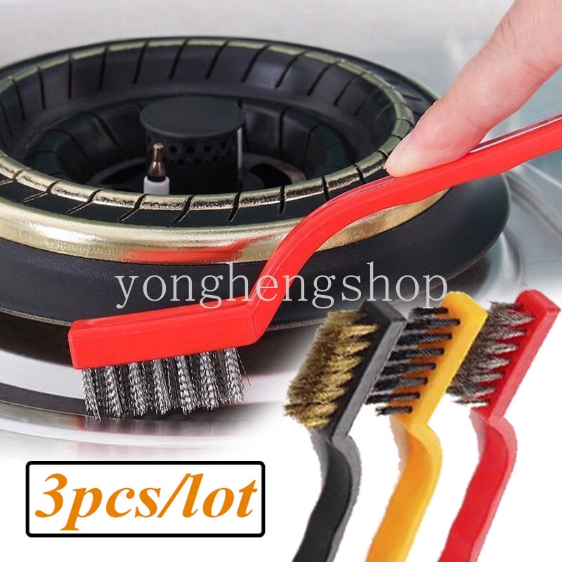 3pcs/set Sikat Pembersih Kompor Gas Range Hood Gap Brush Sikat Kawat Baja Nilon Tembaga Multifungsi Dekontaminasi Poles Penghilang Karat Alat Pembersih Dapur