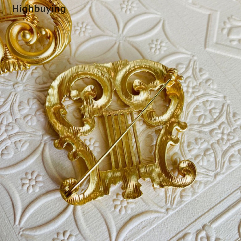Hbid Vintage Golden Harp Bros Perhiasan Pin Jas Musik Untuk Cardigan Sweater Retro Barang Hadiah Glory