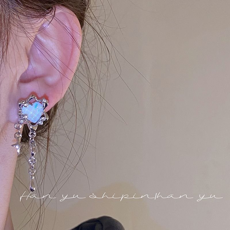 Yeezii Anting Tusuk Silver Pribadi Hati Bintang Rumbai Earings Untuk Perhiasan Aksesoris Wanita