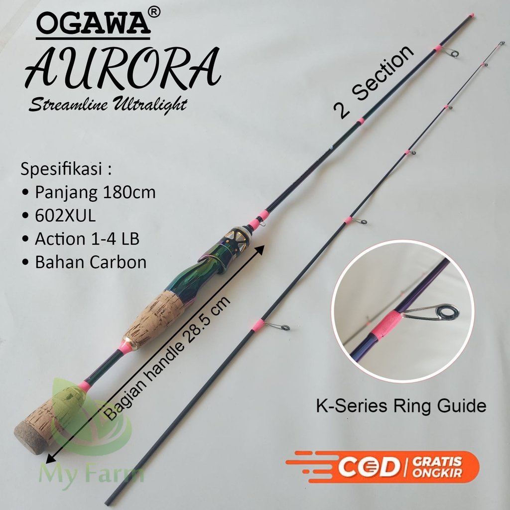 Joran Pancing Spinning / Casting Bahan Carbon Ogawa Aurora 602xul 1-4 Lb Streamline Ultralight 180 C