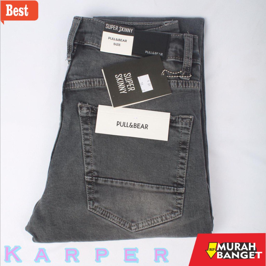 riped jeans terbaru- CELANA JEANS PRIA PULL&BEAR GREY WASH WHISKER SKINNY STRETCH PULLANDBEAR PULL &