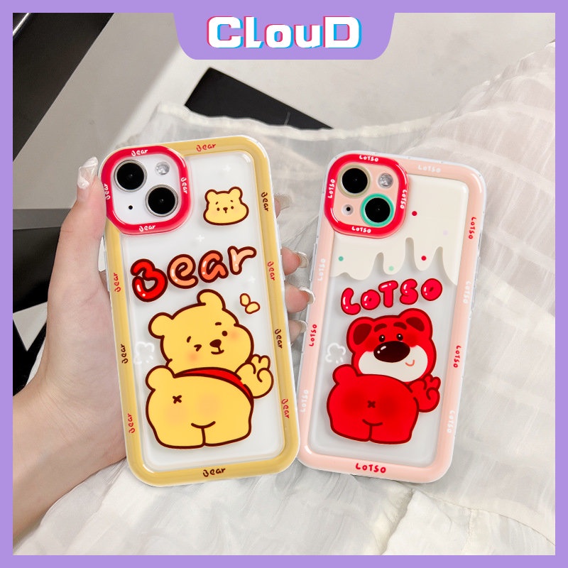 Kartun Strawberry Bear Manyo Case Realme C35 C21Y C33 C12 C15 C25 C25Y C25s C20A C11 2020 C1 5i 6i 5 5s C20 C11 2021 C3 C2 Cute Winnie the Pooh Lembut Shockproof Airbag Cover Sarung Penutup