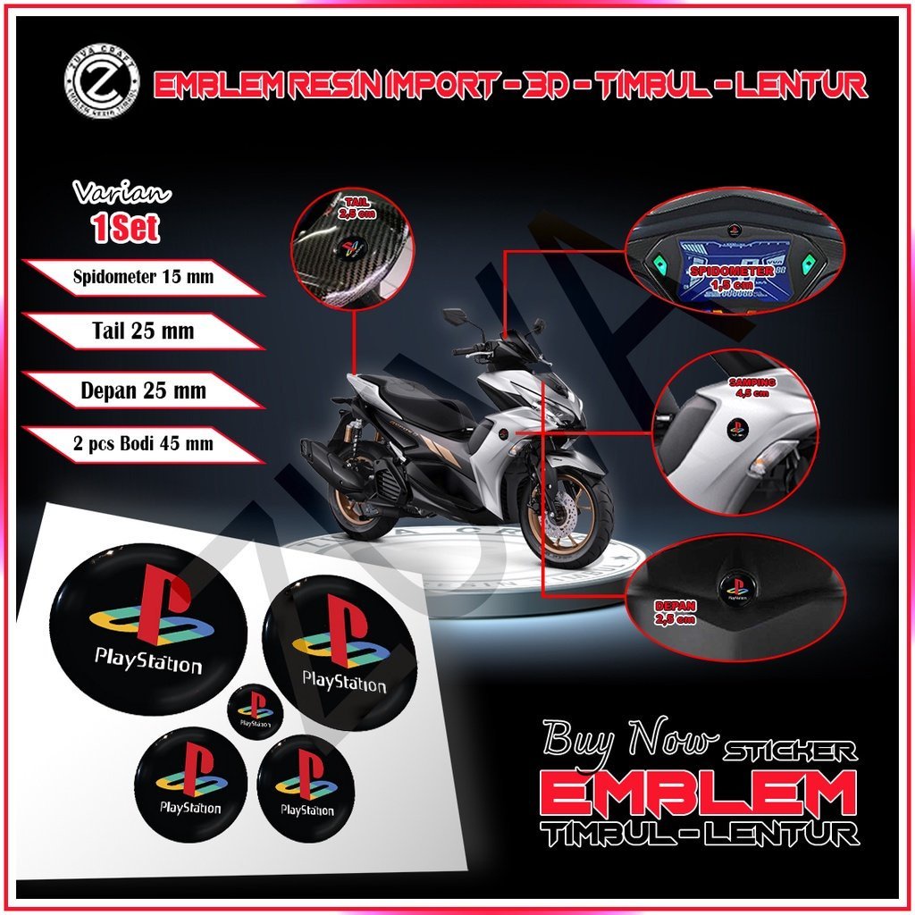 STIKER MOTOR 1 SET STIKER MOTOR LOGO PLAYSTATION STIKER NMAX STIKER AEROX STIKER EMBLEM NMAX AEROX L