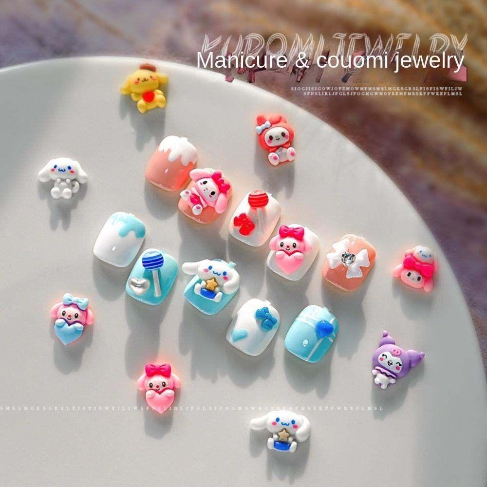 Agustinina Kartun Dekorasi Kuku Resin Fashion Kelinci Kuromi Kitty Cat Melody 3D Nail Art Drills