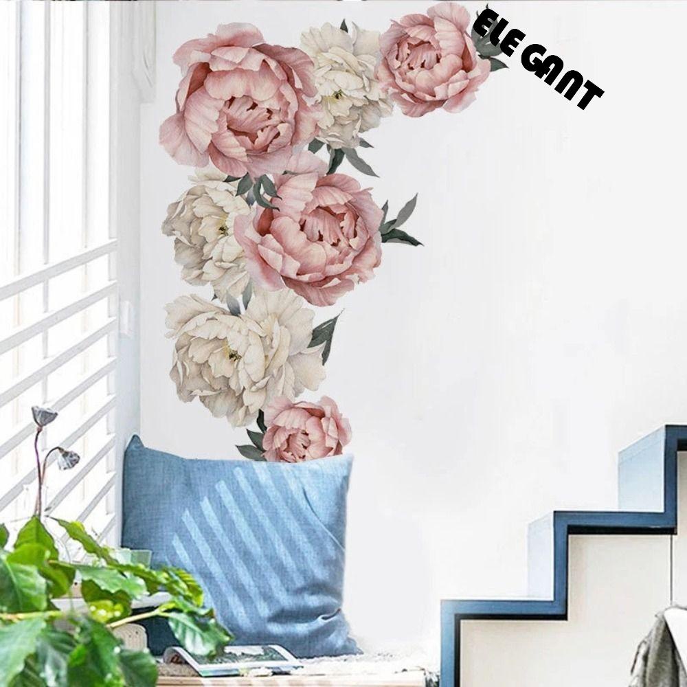 [Elegan] Stiker Dinding Dapat Dilepas Kreatif Ramah Lingkungan Mudah Menggosok Sofa Pink Peony Bunga Ruang Tamu Untuk Kamar Anak Bunga Mekar Dinding Decal