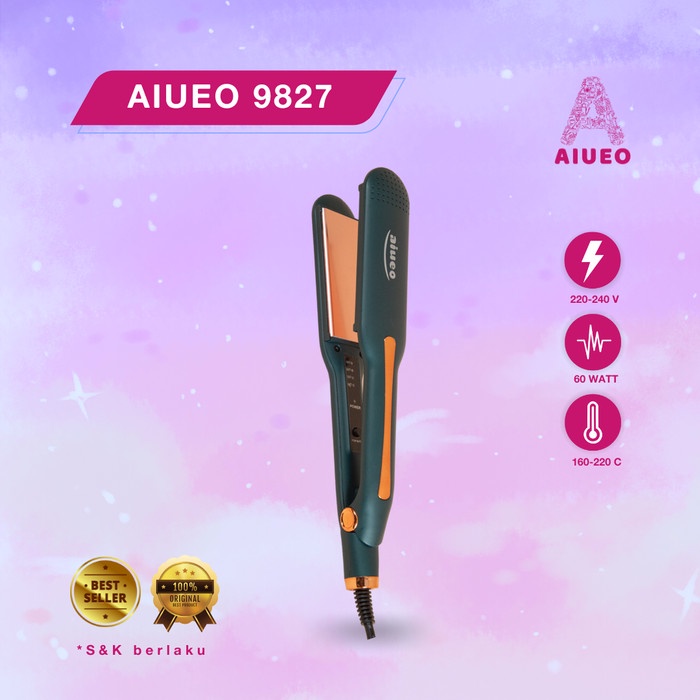 [GARANSI 18 BLN] • Catokan Curly Rambut AIUEO 9827 Hair Straightener &amp; Curler | Alat Meluruskan dan Keriting Rambut Plat Kemarik Turmalin - Warna Hijau