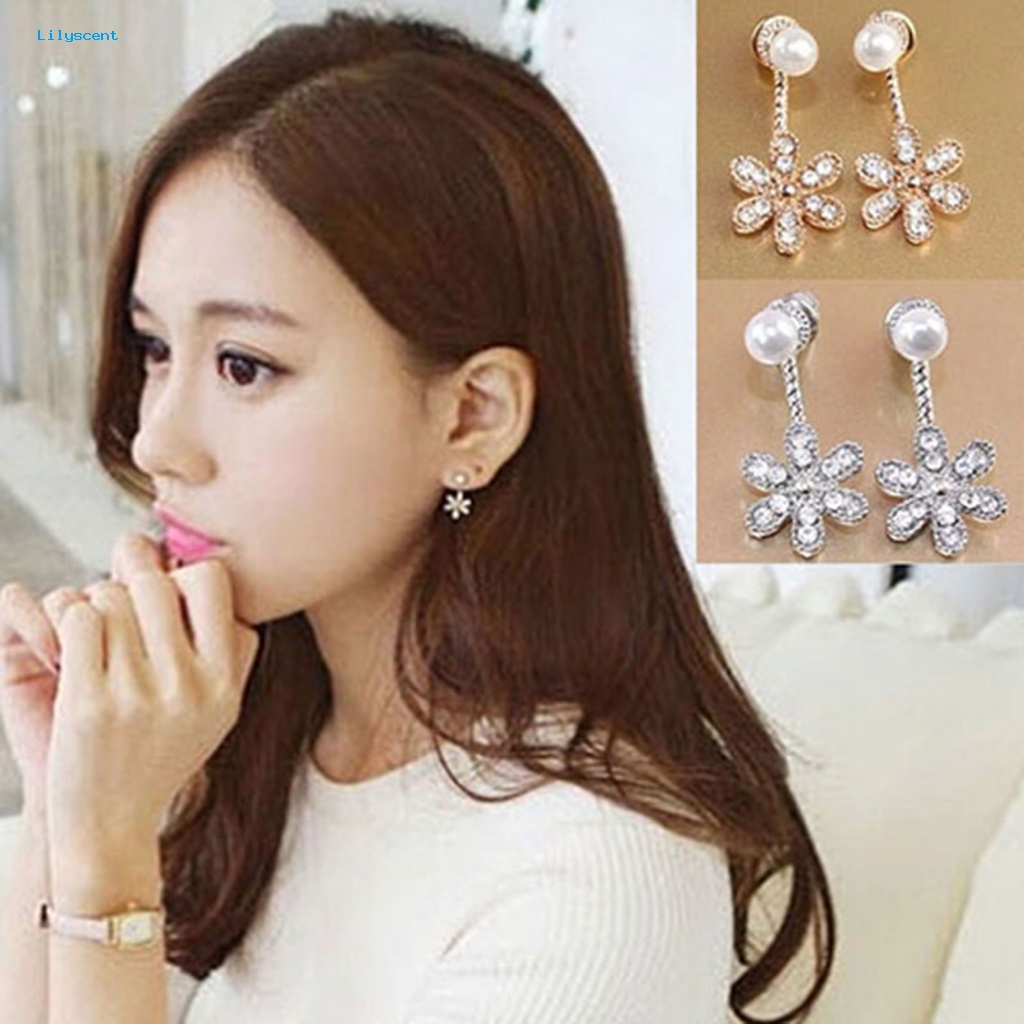 Anting Stud Bentuk Bunga Lilyscent Untuk Travel Flower Faux Pearl Stud Earrings Indah