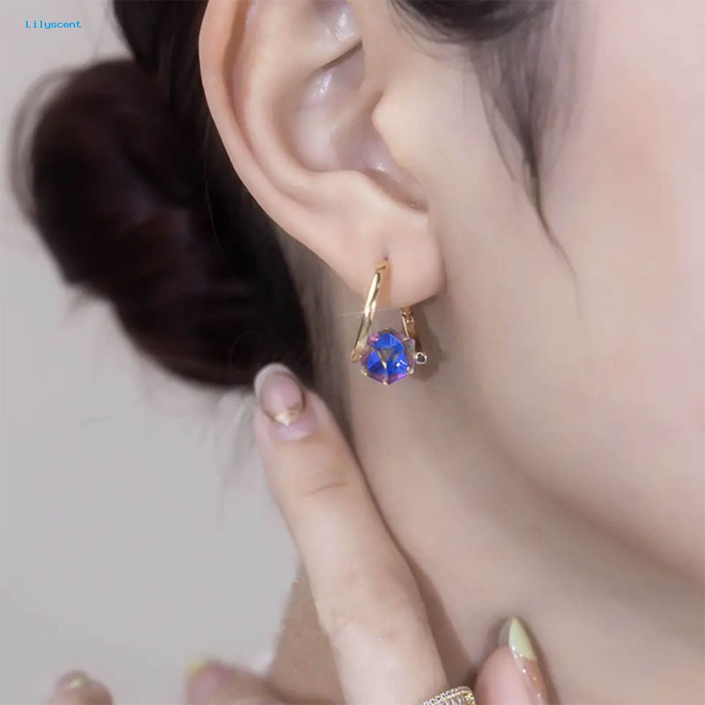 Lilyscent 1pasang Ringan Menjuntai Anting Perhiasan Aksesoris Biru Imitasi Kristal Liontin Anting Fashion Aksesori Temperamen