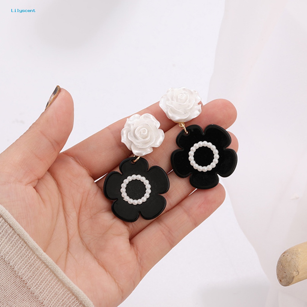 Lilyscent 1pasang Colorfast Ear Rings Perlengkapan Kostum Mewah Camellia Pearl Stud Earrings Retro