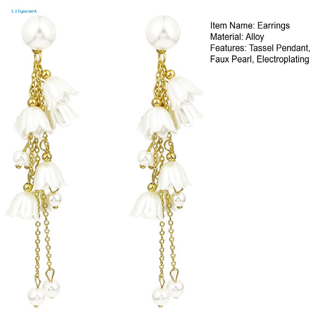 Lilyscent 1pasang Burrs-free Tassel Earrings Untuk Pacaran Lady Elegan Rantai Panjang Rumbai Anting Bunga Liontin