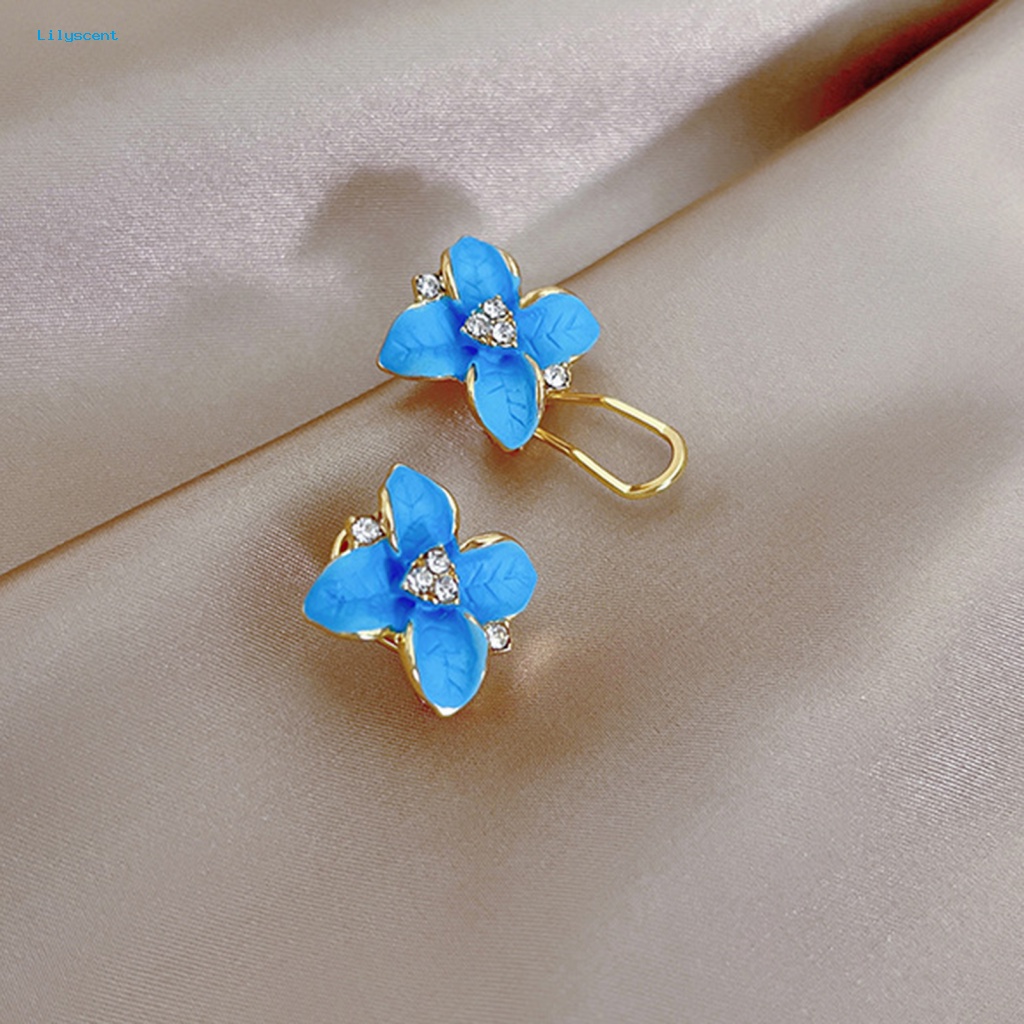 Lilyscent 1pasang Electroplating Women Stud Earrings Untuk Pacaran Bunga Gardenia Biru Women Ear Studs Jewelry Geometric