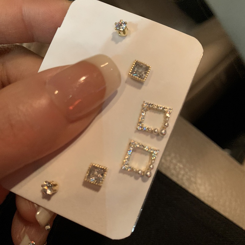 4/6pasang/set Set Anting Tusuk Fashion Zircon Alloy Geometris Untuk Wanita
