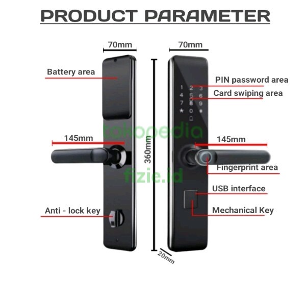 

smart home fingerprint smart door lock handle kunci pintu digital - NO APLIKASI