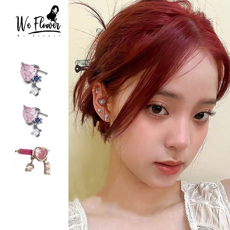 Kami Bunga Halus Bersinar Merah Muda Kristal Hati Tusuk Anting Sekrup Untuk Wanita Gadis Chic Mawar Kuarsa Cinta Stud Anting-Anting Korea Manis Telinga Perhiasan Hadiah
