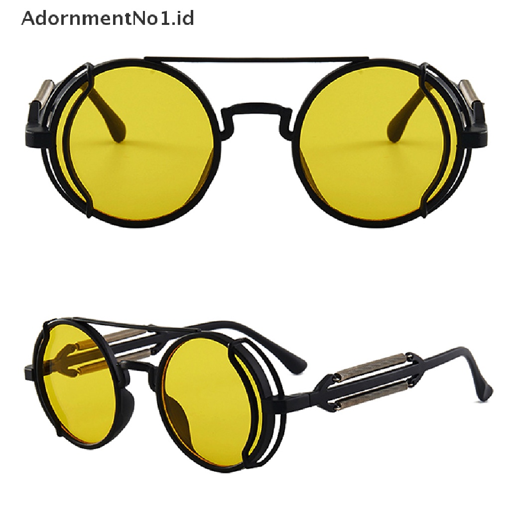 [AdornmentNo1] Kacamata Hitam Punk Steampunk Retro Pria Bulat Punk Eyewear Wanita UV400 Sunglasses [ID]