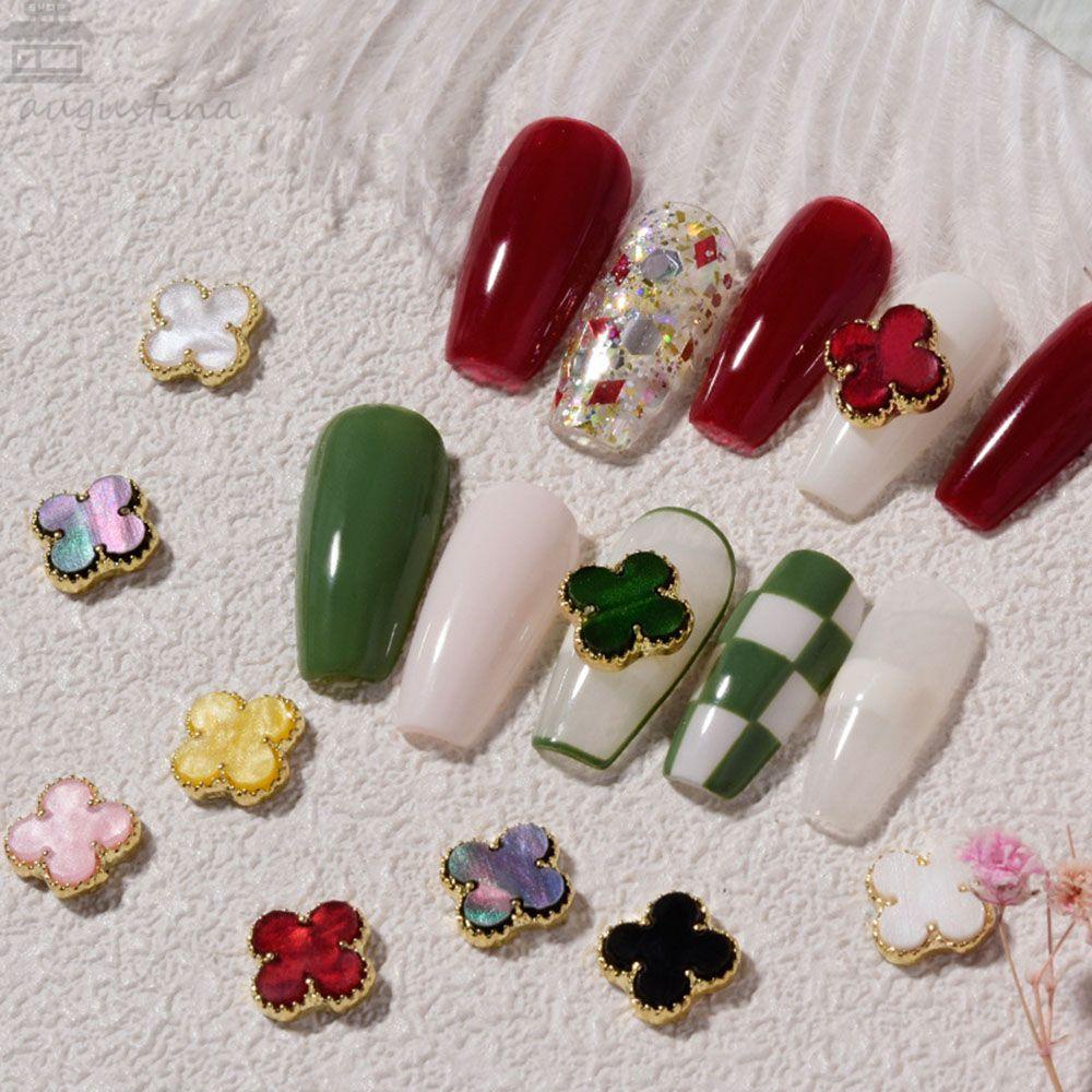 Augustina Hiasan Kuku 3D Gaya Jepang Motif Bunga Clover / Daun Semanggi Aksen Berlian Imitasi Untuk Nail Art / Manicure DIY