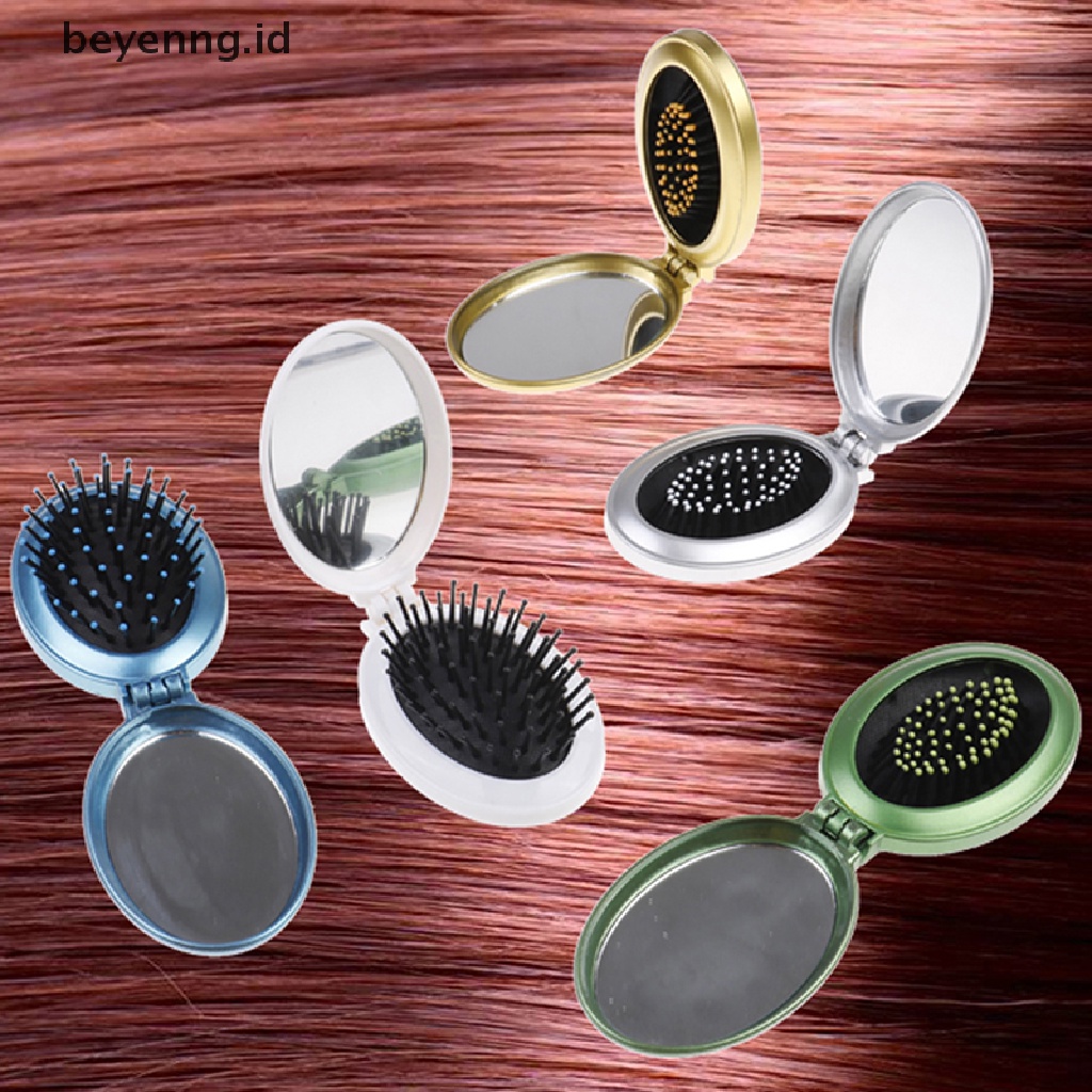 Beyen Sikat Rambut Lipat Portable travel Dengan Cermin compact pocket size comb Hadiah ID