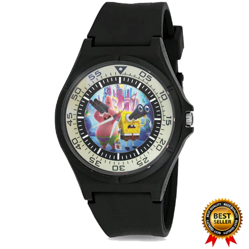 Jam Tangan SPONGEBOB SQUAREPANTS Pria Wanita Hitam Keren Terbaru  02
