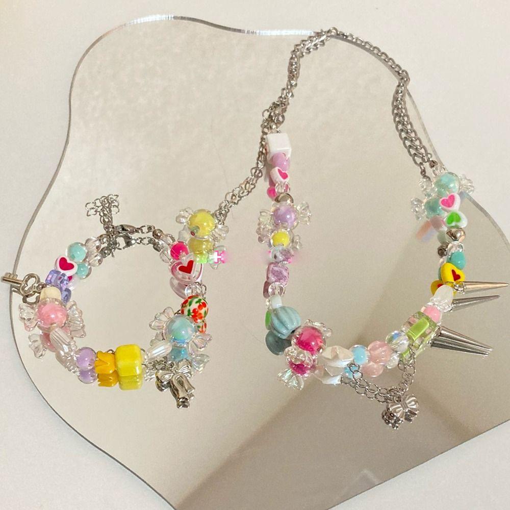 Mxbeauty Gelang Gaya Korea Trendi Keren Manis Hati Permen Warna-Warni Musim Panas Manik Indah Wanita Rantai Bracelet