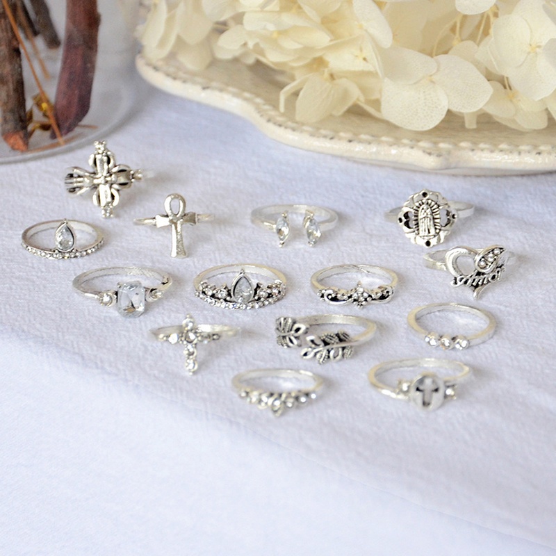 14pcs/set Wanita Korea Geometris Cincin Set Alloy Cincin Set