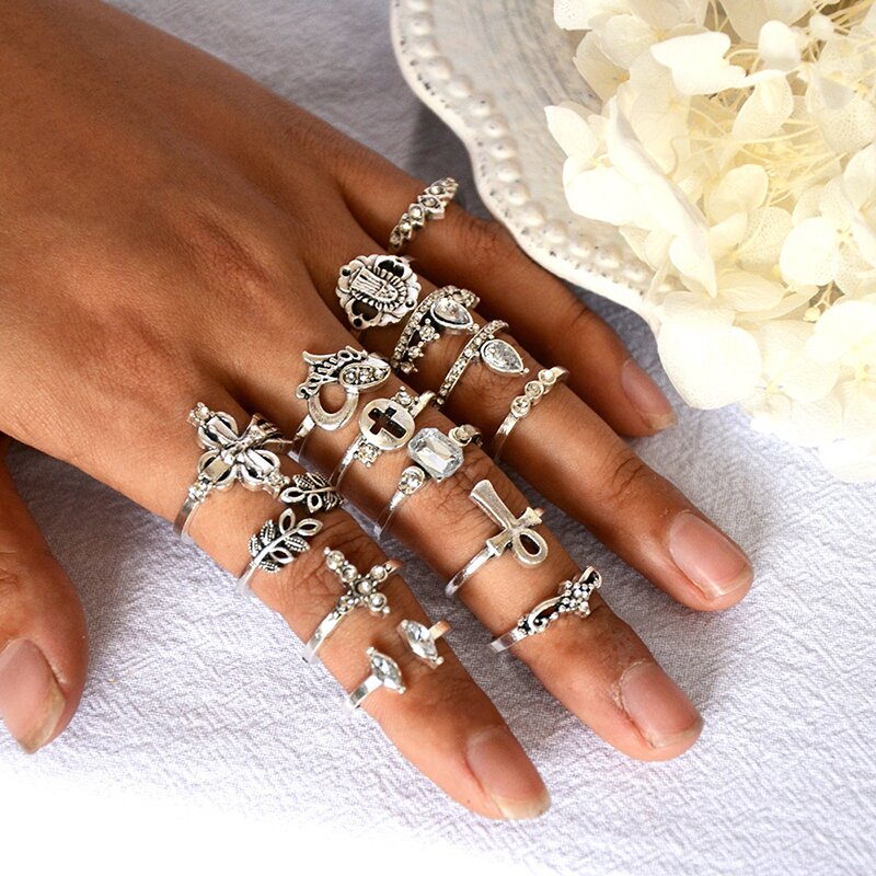 14pcs/set Wanita Korea Geometris Cincin Set Alloy Cincin Set