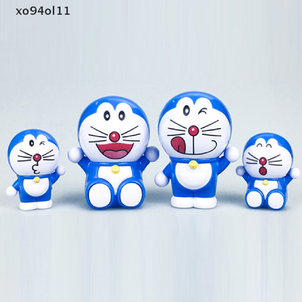 Xo 4pcs/set Topper Dekorasi Kue Ulang Tahun Figure Doraemon Kucing Mainan Anak Perlengkapan Pesta OL