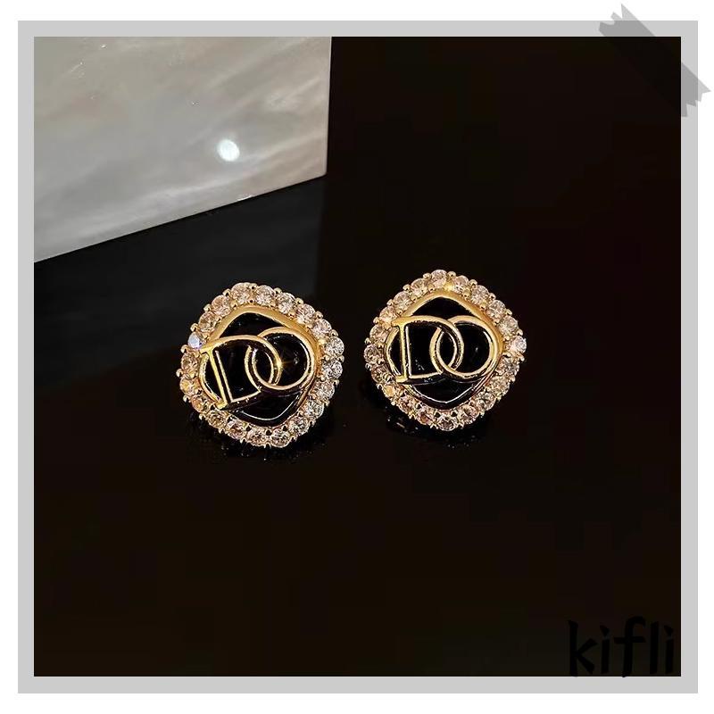 [KD] Anting S925 Perak Micro Hias Zircon Huruf Desain Persegi Premium Sense