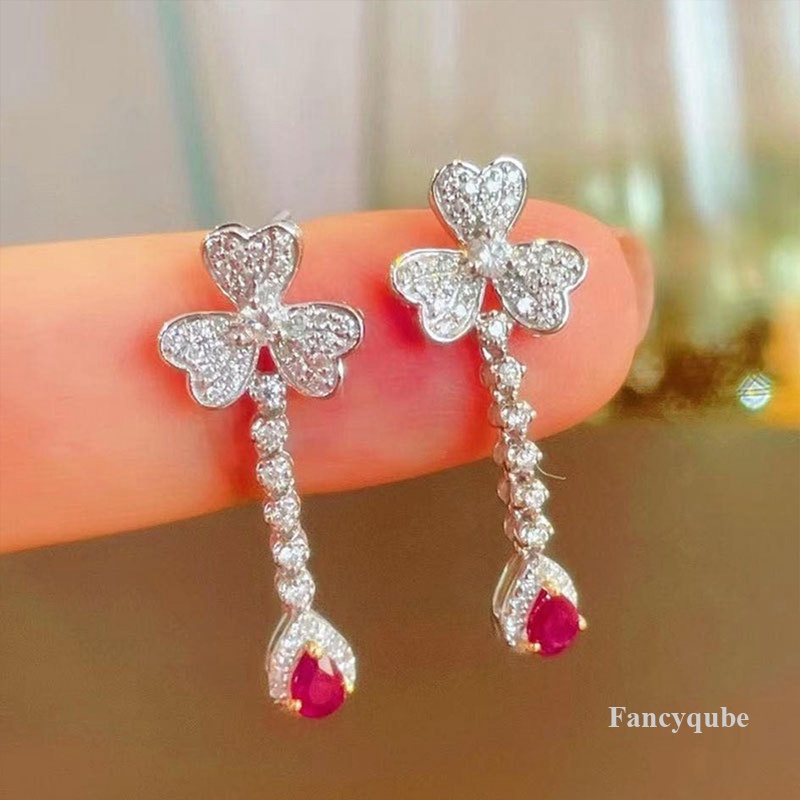 Cubic Zirconia Tetesan Air Pesona Wanita Drop Earring Pernikahan Band Perhiasan Merah High Quality Earrings