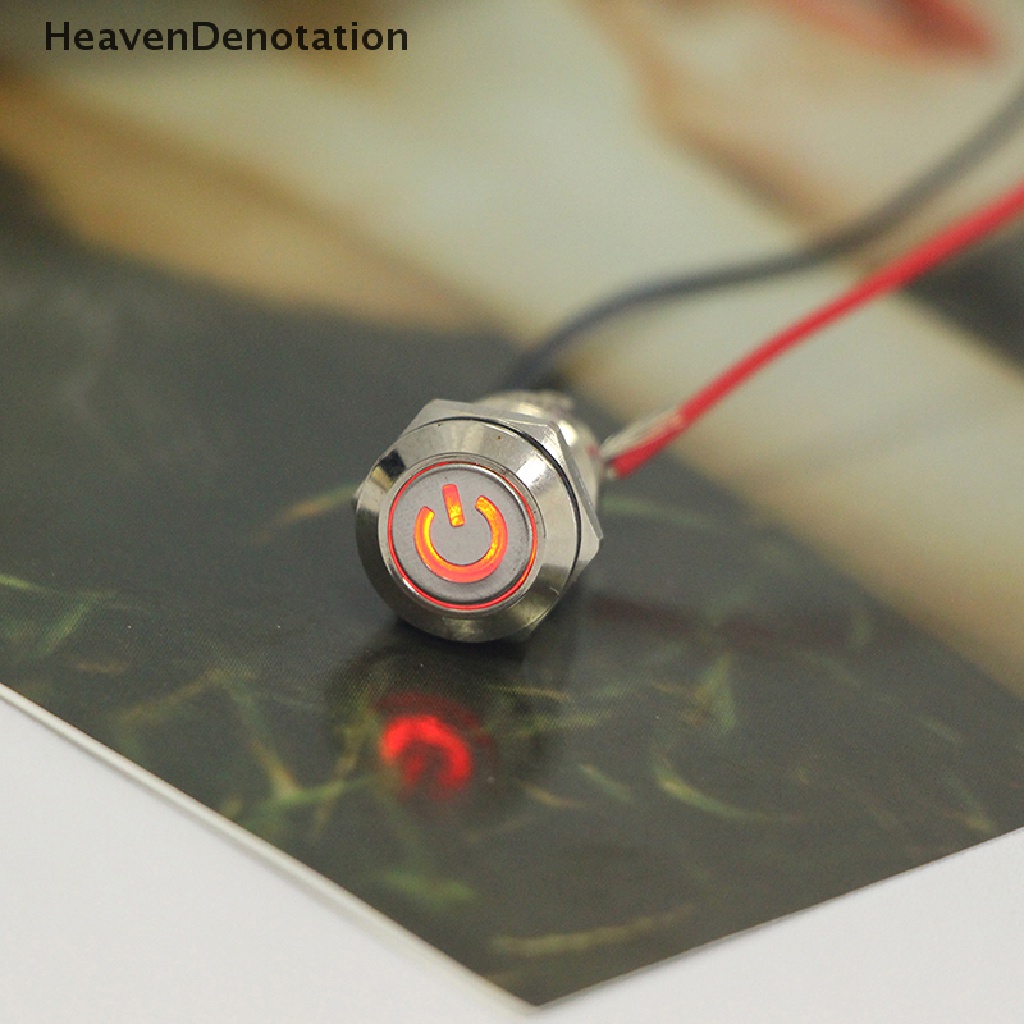 [HeavenDenotation] 12mm 12V Latching Push Button Black Metal LED Power Momentary Switch Tahan Air. Hdv