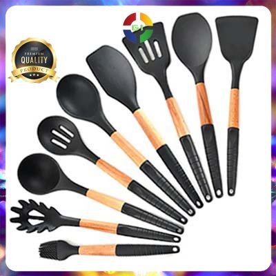 Alat Masak Dapur 1 set Spatula Silicon 9 PCS Black