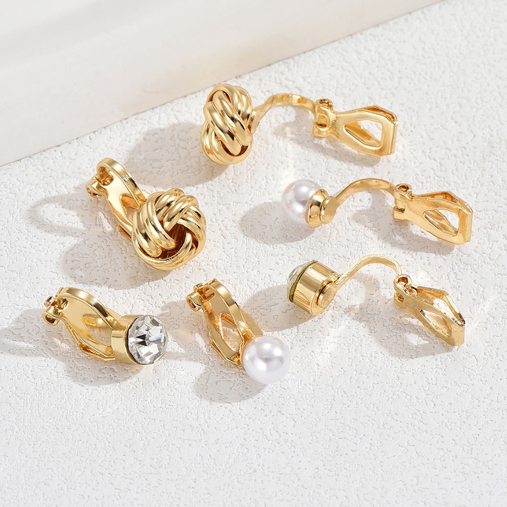 Anting Klip On Bulat Geometris Non Tindik Untuk Wanita Simple Warna Emas Manset Telinga Perhiasan Tindik Palsu