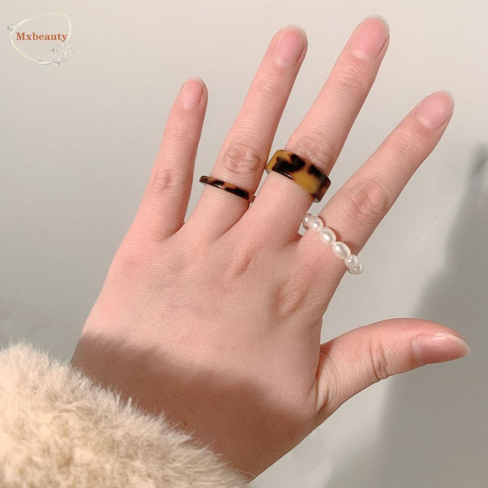 MXBEAUTY Friend Gifts Joint Ring Set 2021 New Fashion Accessories Rings Pearl Party Jewelry Women Girls Korean Round Vintage Tail Ring