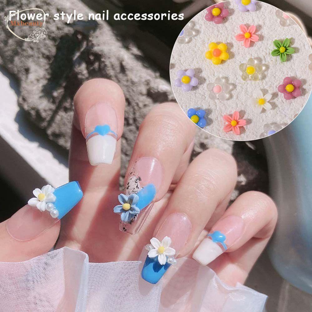 Mxbeauty 50 PCS Ornamen Bunga Mini 3D Bahan Resin Transparan Untuk Dekorasi Nail Art