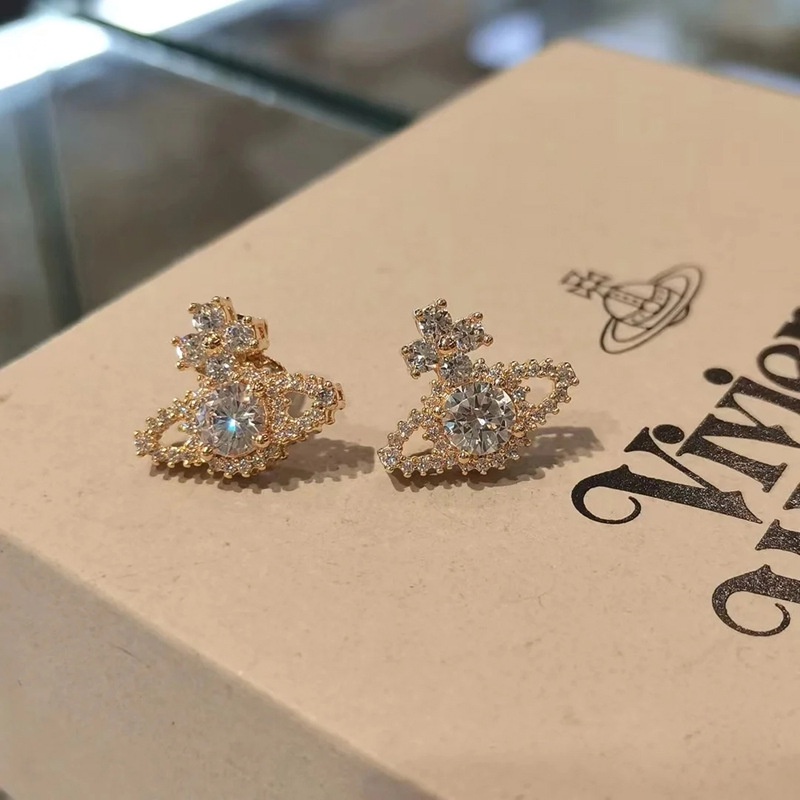 Penuh Zirkonium Berkedip Berlian Saturnus Anting-Anting Temperamen Perempuan Cahaya Mewah High-End Niche Anting-Anting Anting-Anting