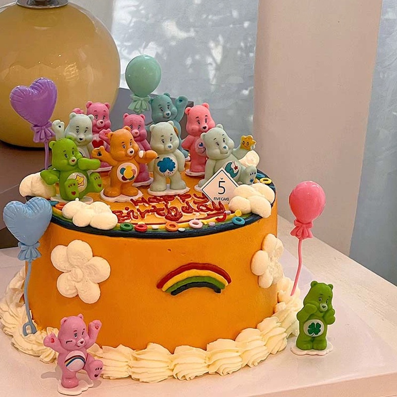 12 pcs Rainbow Care Bear Action Figure Dekorasi Kue Ulang Tahun Mini Angka Cupcake Topper Dekorasi Ornamen Perlengkapan Pesta